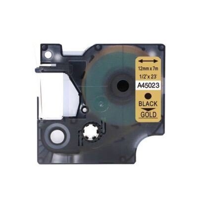 Kompatibel Dymo D1 standardtape Guld på sort 12mm x 7m 45023