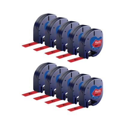 Rabat! - 10 stk Kompatibel Dymo 91203 / 91223 sort på rød plastiktape 12 mm x 4 m  - S0721630