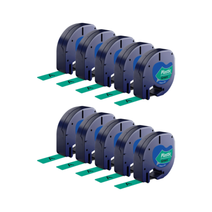 Rabat! - 10 stk Kompatibel Dymo 91204 / 91224 sort på grøn plastiktape 12 mm x 4 m  - S0721640
