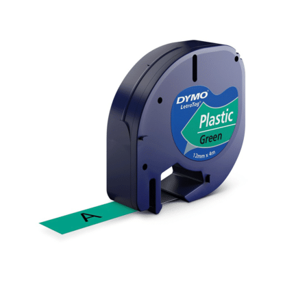 Original Dymo 91204 / 91224 sort på grøn plastiktape 12 mm x 4 m S0721640