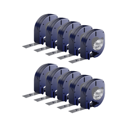 Rabat! - 10 stk Kompatibel Dymo 91208/91228 sort på sølvmetallic plastiktape 12 mm x 4 m  - S0721730