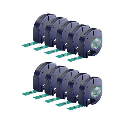 Rabat! - Kompatibel Dymo 91209 / 91229 sort på grønmetallic plastiktape 12 mm x 4 m - 10 stk - S0721740