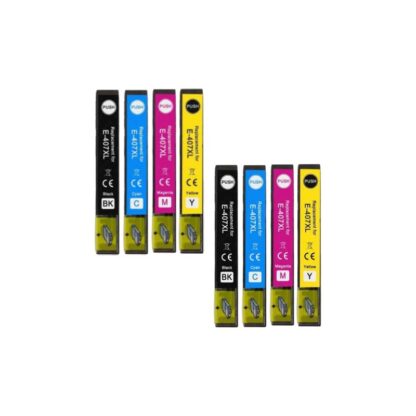 Rabat! - Kompatibel Epson 407XL 2 x 4 farver BK-C-M-Y blækpatron 256 ml 2-407XL